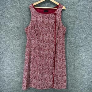 Liza Luxe Dress Women 2X Plus Red Floral Sheath Midi Button Sleeveless Lined